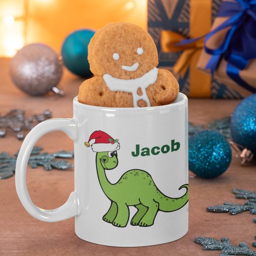 Cute Christmas Dinosaur Santa Personalized Kids Coffee Mug