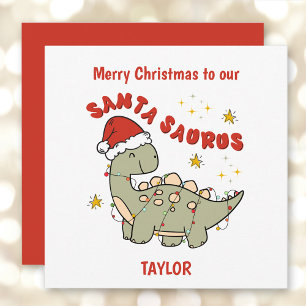 Cute Christmas Dinosaur Santasaurus Name Holiday Card