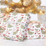 Cute Christmas Dinosaur Santasaurus Name Wrapping Paper<br><div class="desc">Cute Christmas wrapping paper with a Christmas dinosaur Santasaurus wrapping in Christmas lights with Santa hat :) Easily personalize the text - Kate Eden Art</div>