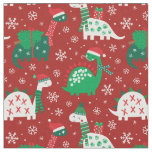 Cute Christmas Dinosaurs on bordeaux red Fabric
