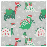 Cute Christmas Dinosaurs on grey Fabric