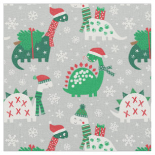 Cute Christmas Dinosaurs on grey Fabric