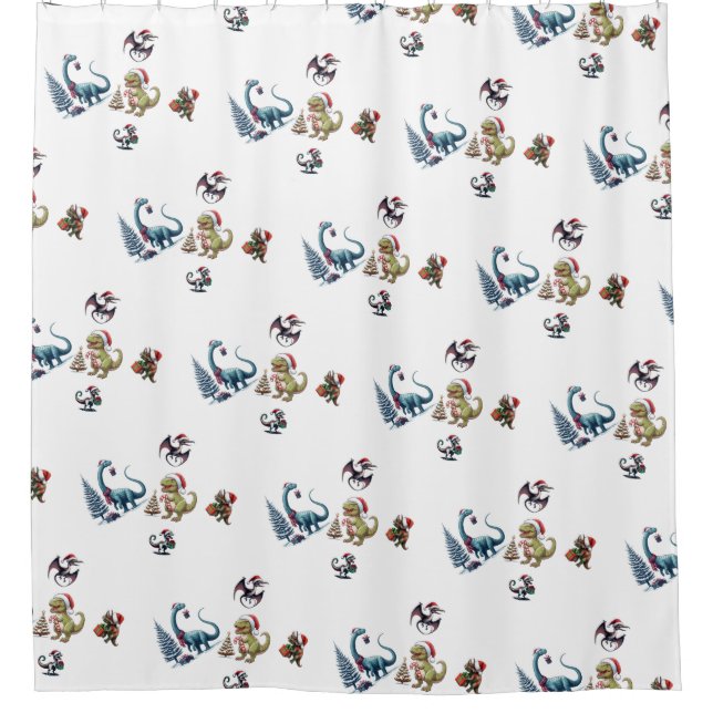 Cute Christmas Dinosaurs  Shower Curtain (Front)