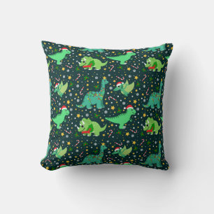 Cute Christmas Dinosaurs Throw Pillow