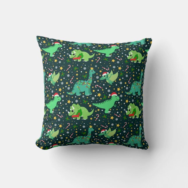 Cute Christmas Dinosaurs Throw Pillow (Front)