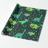 Cute Christmas Dinosaurs Wrapping Paper