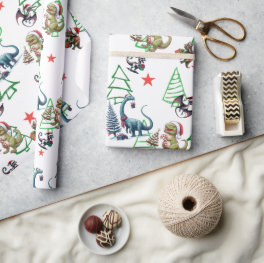 Cute Christmas Dinosaurs Wrapping Paper