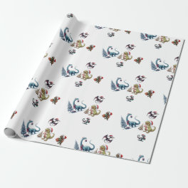 Cute Christmas Dinosaurs Wrapping Paper