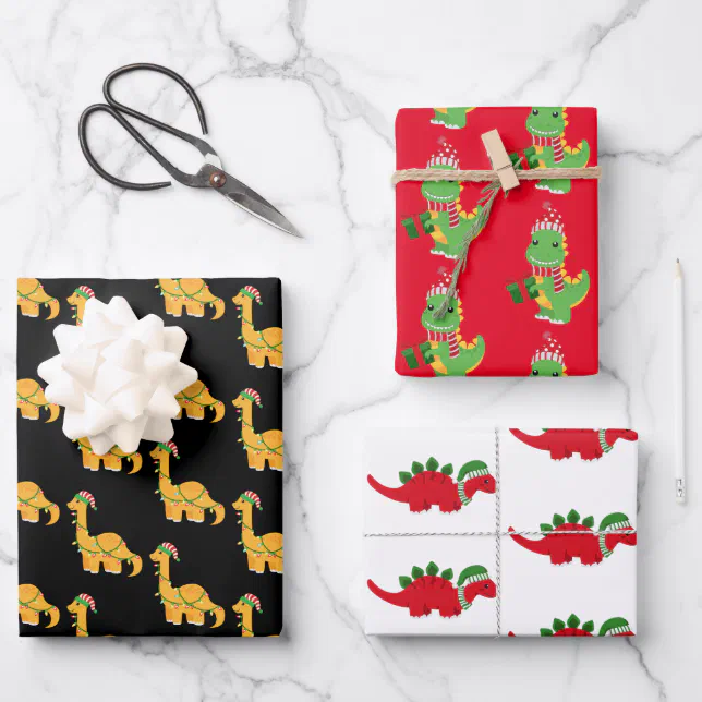Cute Christmas Dinosaurs Wrapping Paper Sheets Zazzle