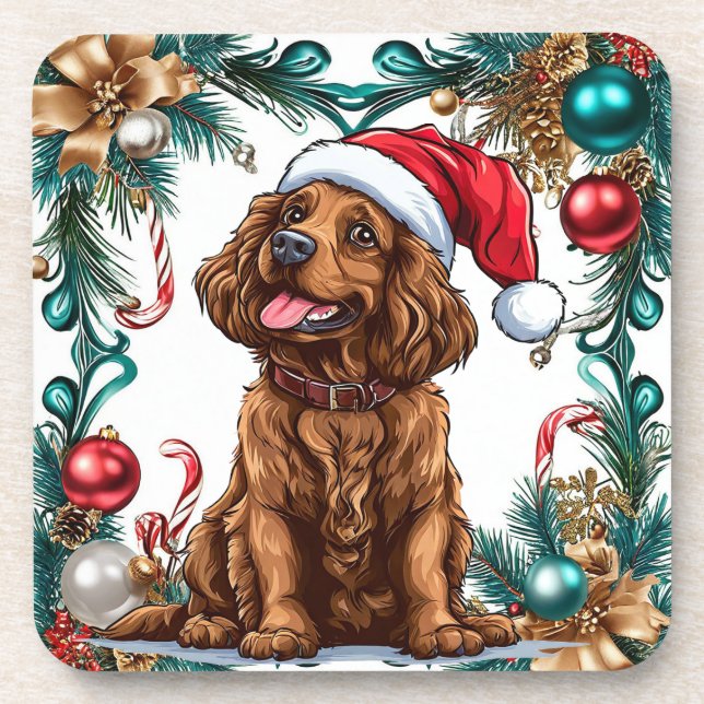 Cute christmas dog beverage coaster (Front)