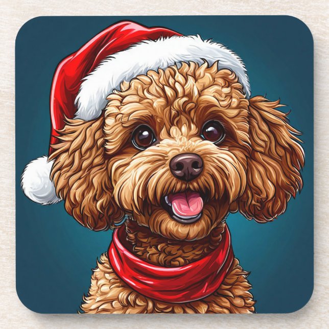 Cute christmas dog beverage coaster (Front)