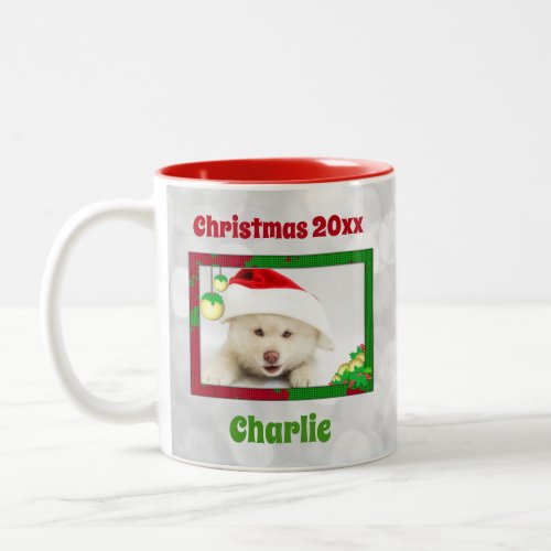 Cute Christmas Dog Cat Pet Photo Keepsake Two_Tone Coffee Mug