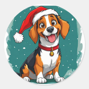 Cute christmas dog classic round sticker