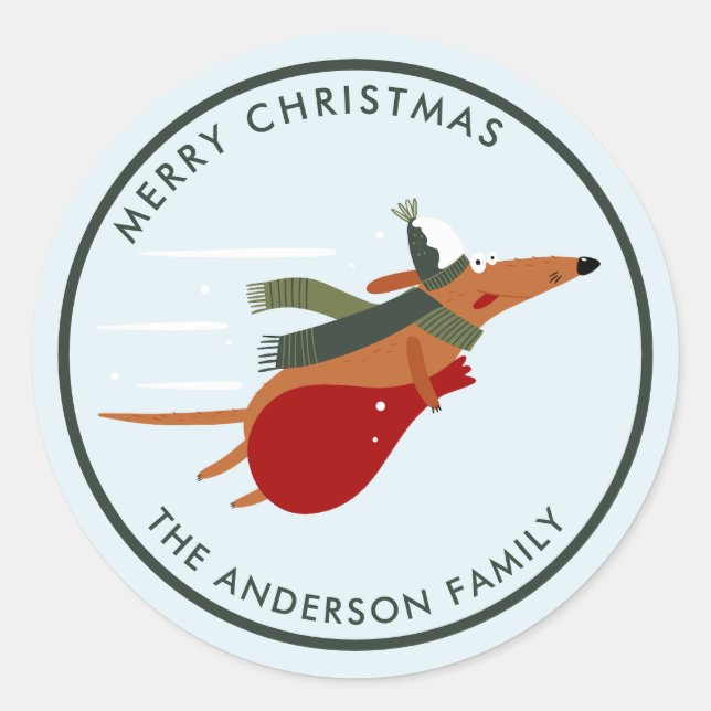Cute Christmas Dog Customizable Classic Round Sticker (Front)