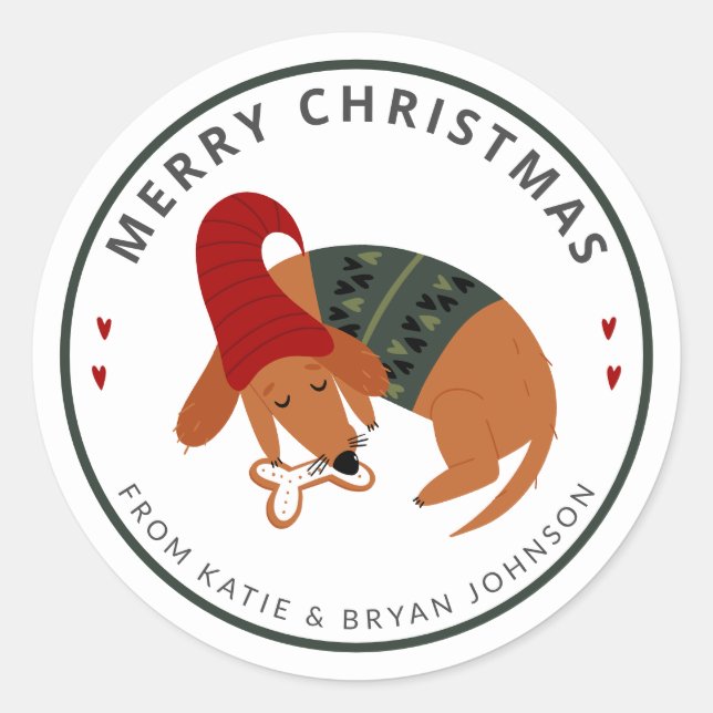 Cute Christmas Dog Customizable Classic Round Sticker (Front)