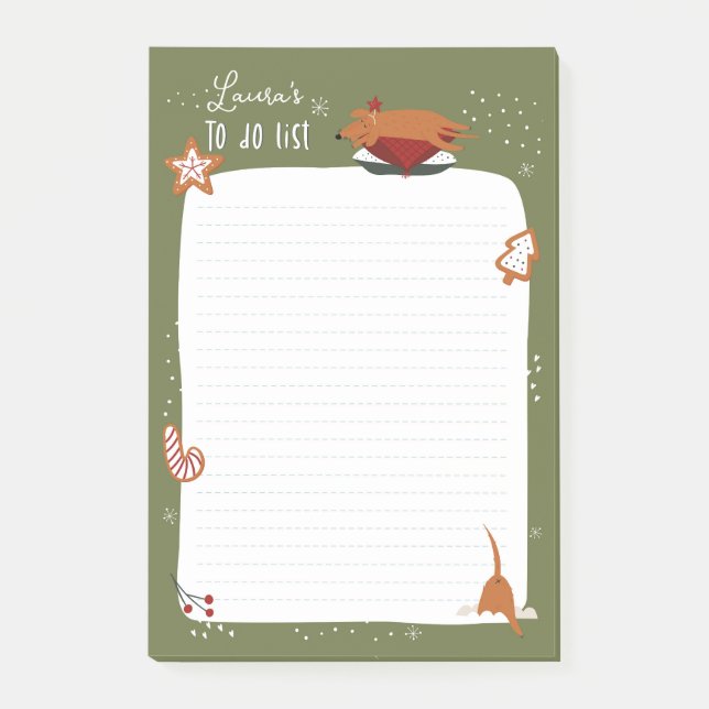 Cute Christmas Dog Customizable To Do List Post-it Notes (Front)