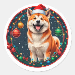Cute Christmas Dog Festive Christmas Circle Classic Round Sticker