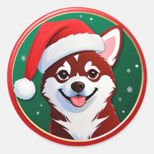 Cute Christmas Dog Festive Christmas Circle Classic Round Sticker