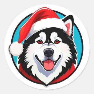 Cute Christmas Dog Festive Christmas Circle Classic Round Sticker