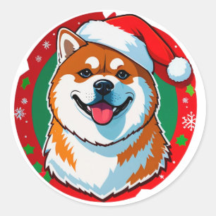 Cute Christmas Dog Festive Christmas Circle Classic Round Sticker