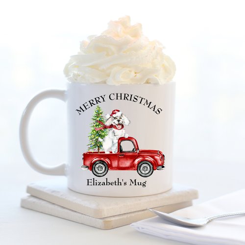 Cute Christmas Dog In A Truck Personalized  Coffee Mug