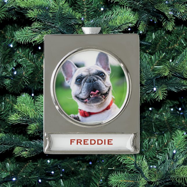 Cute Christmas Dog or Cat Pet Photo Holiday Silver Plated Banner Ornament (Creator Uploaded)