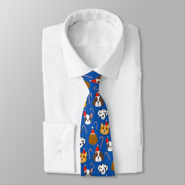 Cute Christmas Dog Patterned Neck Tie (Tied)