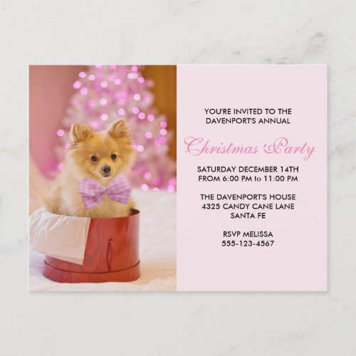 Cute Christmas Dog Photo with Pink Bow Party Postcard