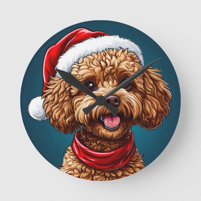 Cute christmas dog round clock (Front)