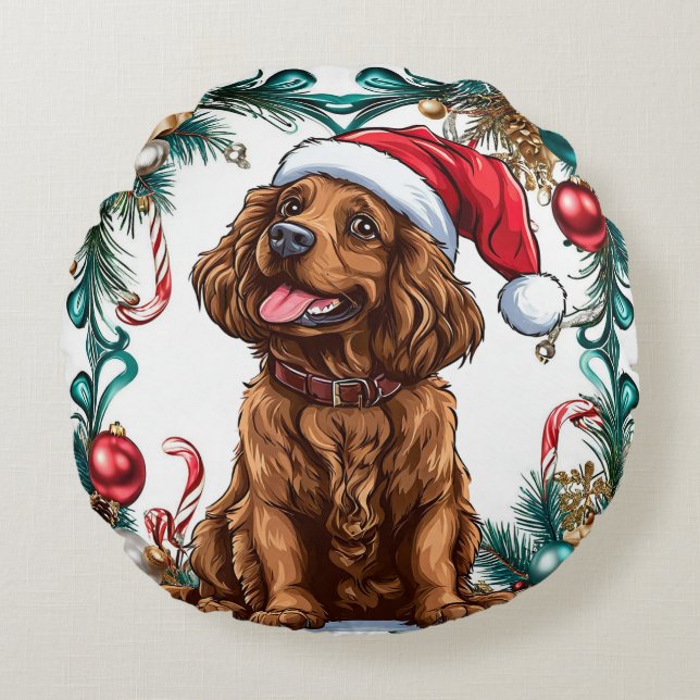 Cute christmas dog round pillow (Front)