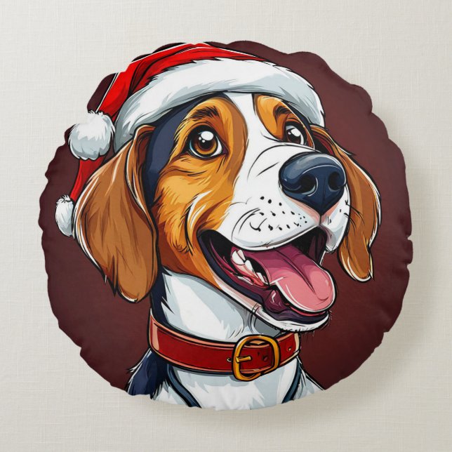 Cute christmas dog round pillow (Front)