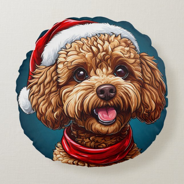 Cute christmas dog round pillow (Front)