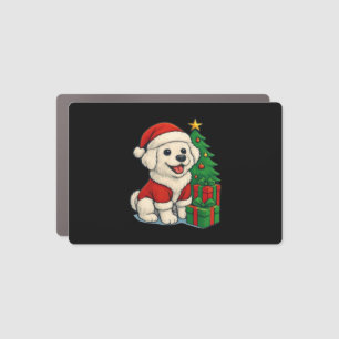 Cute Christmas Dog, Santa Hat Dog, With Christmas Car Magnet