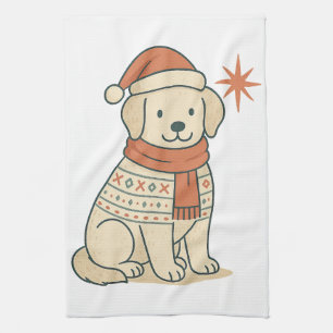 Cute Christmas Dog Scandinavian Winter Puppy Kitchen Towel