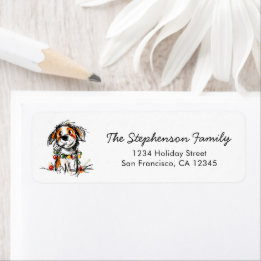 Cute Christmas Dog Sketch Return Address Label