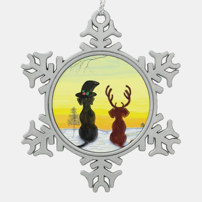 cute christmas dog snowflake pewter christmas ornament (Front)