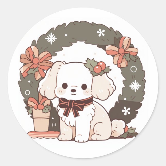 Cute Christmas Dog Sticker (Front)
