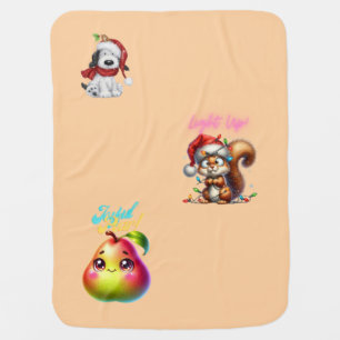 Cute Christmas Dog with Santa Hat & Scarf Baby Blanket