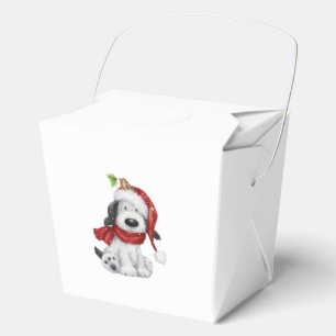 Cute Christmas Dog with Santa Hat & Scarf Favor Boxes