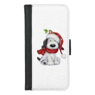 Cute Christmas Dog with Santa Hat & Scarf iPhone 8/7 Wallet Case