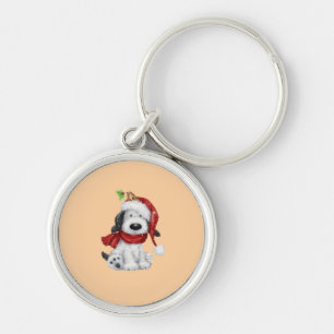 Cute Christmas Dog with Santa Hat & Scarf Keychain