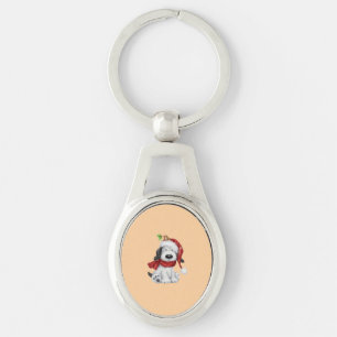 Cute Christmas Dog with Santa Hat & Scarf Keychain