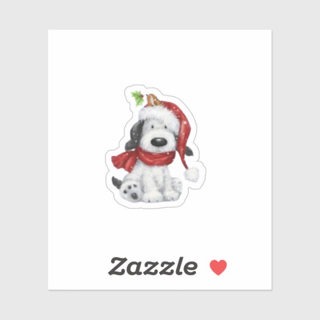 Cute Christmas Dog with Santa Hat & Scarf Sticker (Sheet)