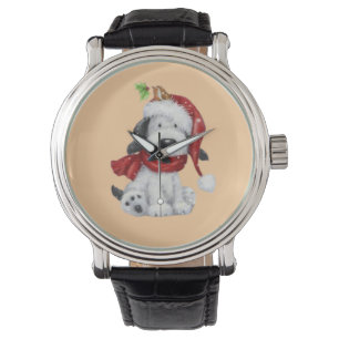 Cute Christmas Dog with Santa Hat & Scarf Watch