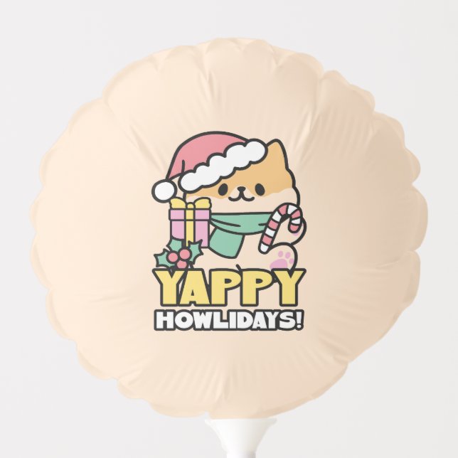 Cute Christmas Dog - Yappy Howlidays  Balloon (Front)