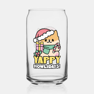 Cute Christmas Dog - Yappy Howlidays Can Glass