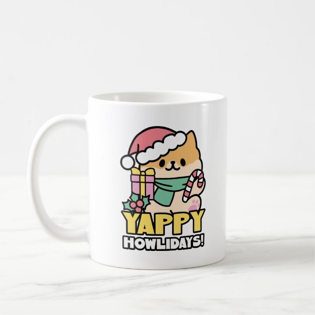 Cute Christmas Dog - Yappy Howlidays  Coffee Mug (Left)