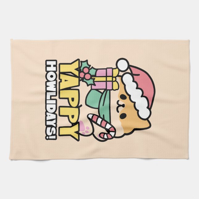 Cute Christmas Dog - Yappy Howlidays  Kitchen Towel (Horizontal)