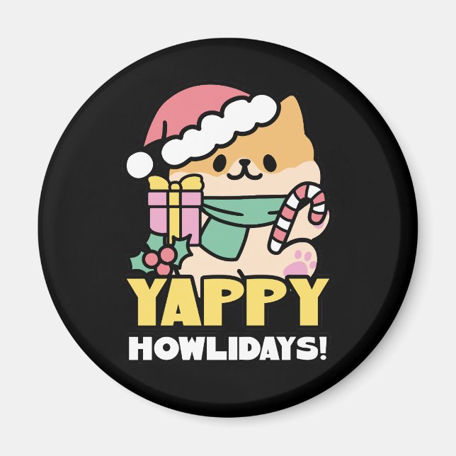 Cute Christmas Dog - Yappy Howlidays  Magnet (Front)