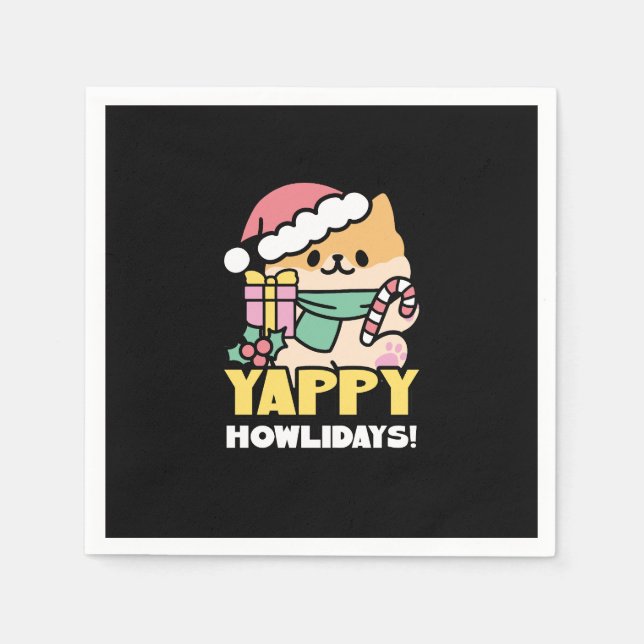 Cute Christmas Dog - Yappy Howlidays  Napkins (Front)